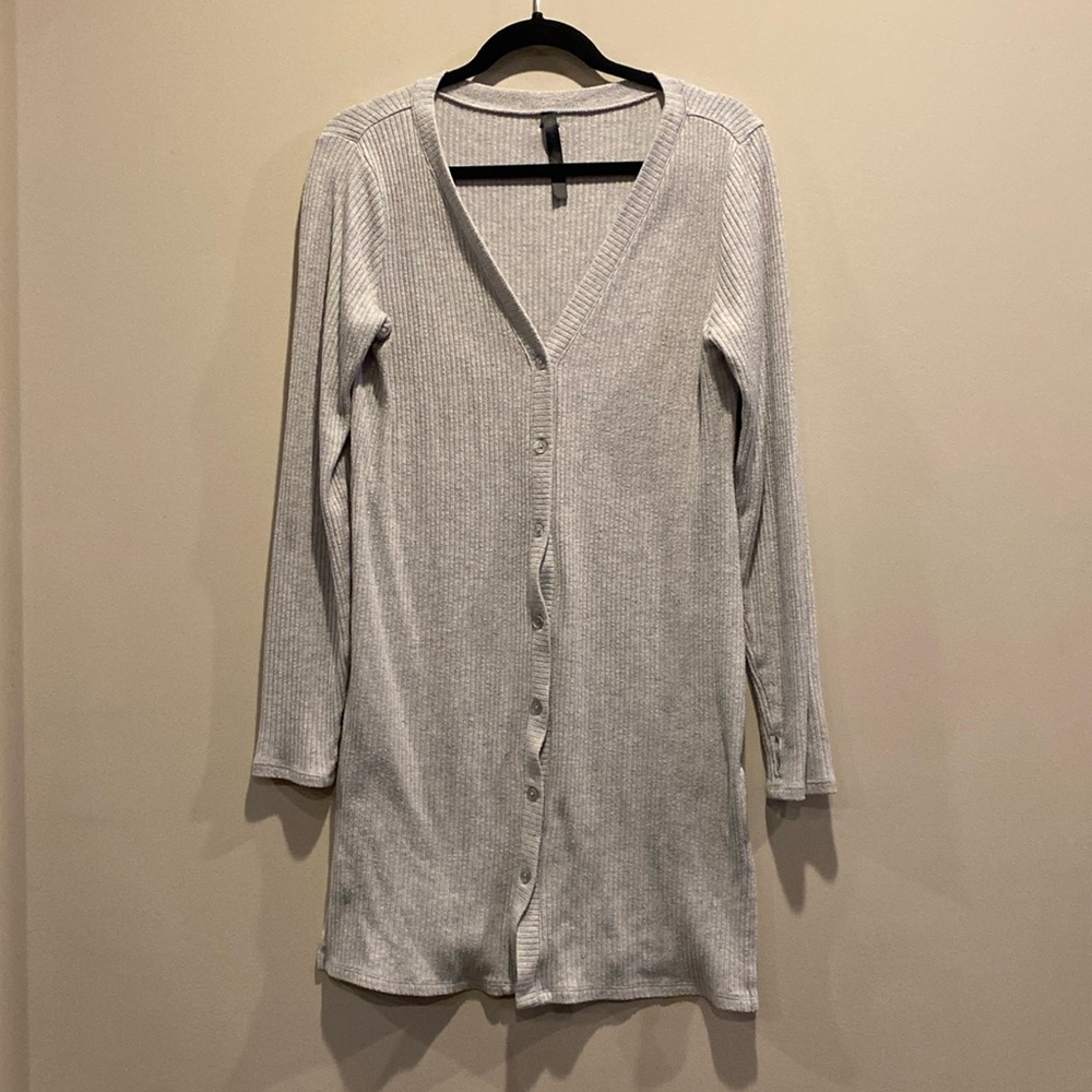 GAIAM duster cardigan ribbed gray button down